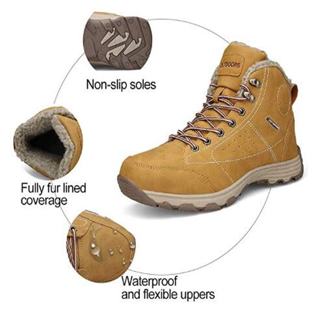 Wonvatu Men’s Winter Snow Boots Waterproof Fur Lined Hiking Boots Non-Slip Outdoor Winter Shoes