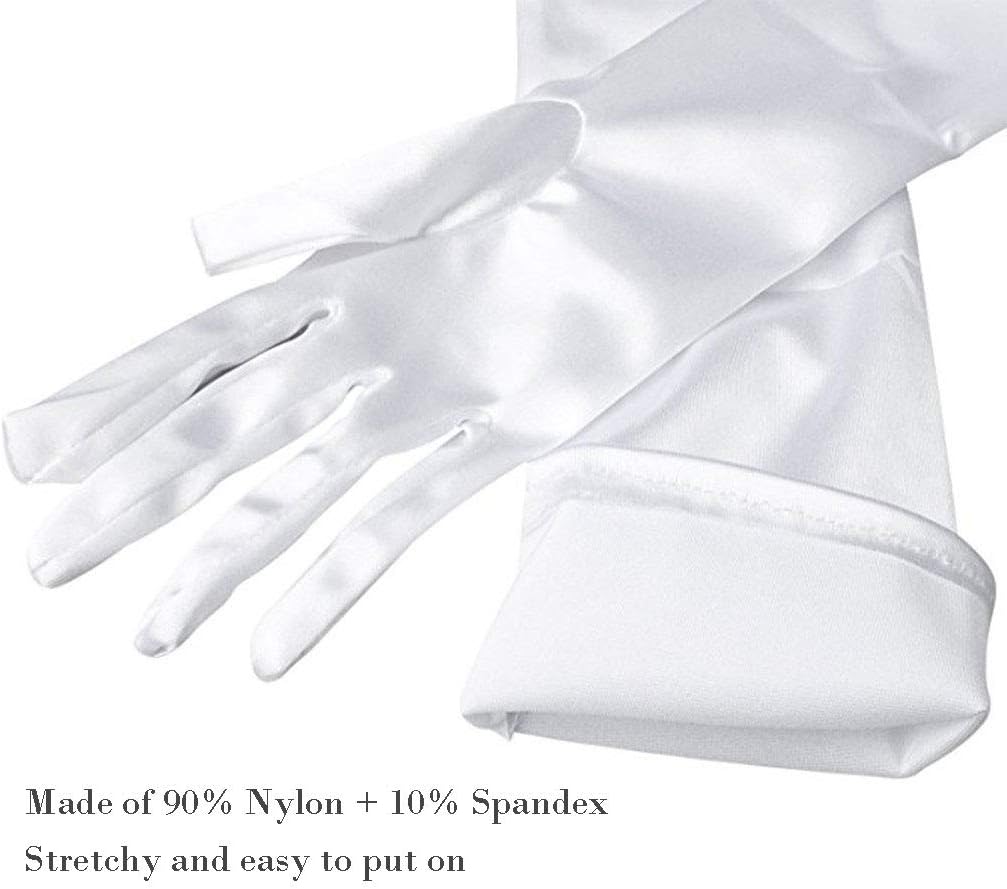 Women's 22'' Long Satin Finger Gloves White Elbow Length 1920s Opera Bridal Dance Gloves For Evening Party Opera Costume, White: Home & Kitchen