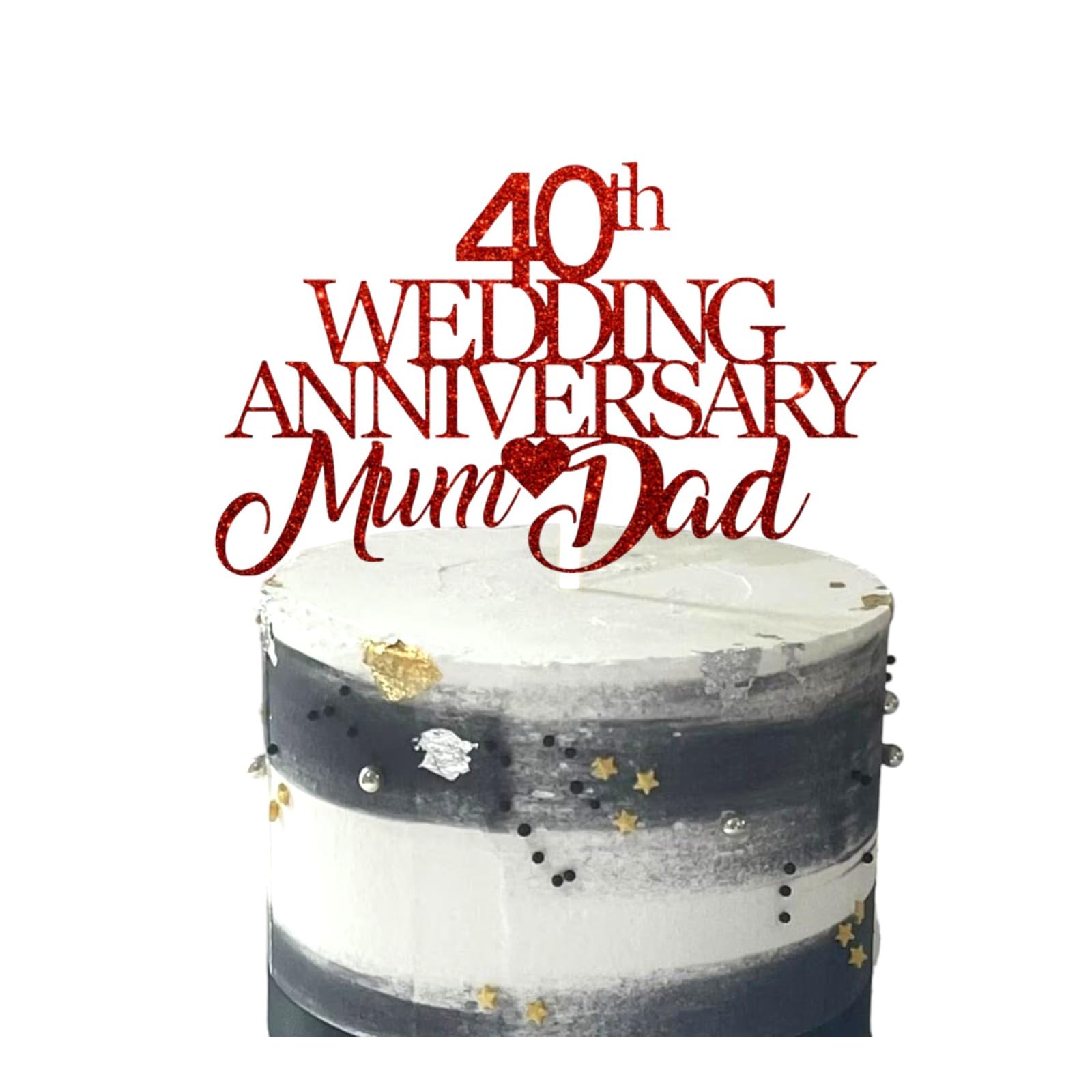 40th Wedding Anniversary Mum & Dad Glitter Cake Topper – Ruby Anniversary Red | Luxurious 6x4 Inch Premium Double-Sided Glitter Cardstock | Elegant Cake Decoration by 3 Little Desserts (GOLD)