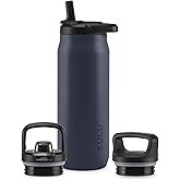 ZULU Base 32oz Stainless Steel Water Bottle with 3 Lids- Straw, Chug, Twist | Double Walled and Vacuum Insulated Metal Thermos | For Gym, Outdoor | Built in Carry Loop, Dishwasher Safe, Navy
