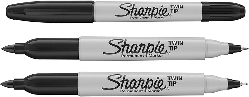 Sharpie Twin Tip Permanent Marker Pens Black Ink Pack of 3 Fine & Ultra Fine