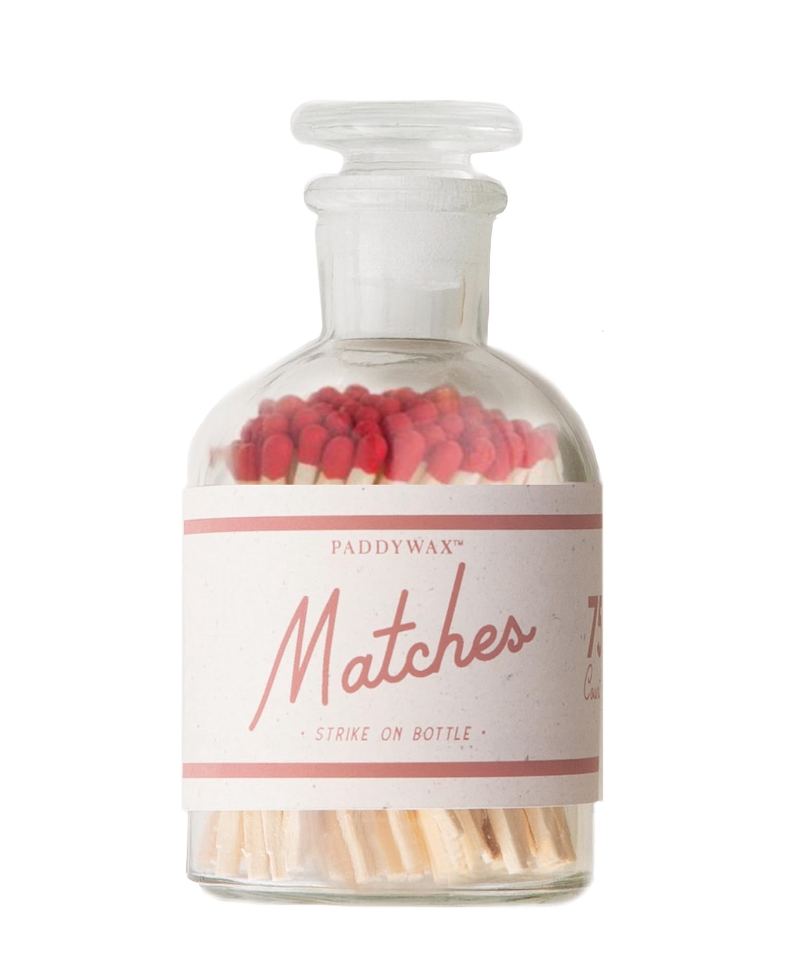 Paddywax Glass Bottle Holder with Striker Safety Matches, Red Tip, 75-Count