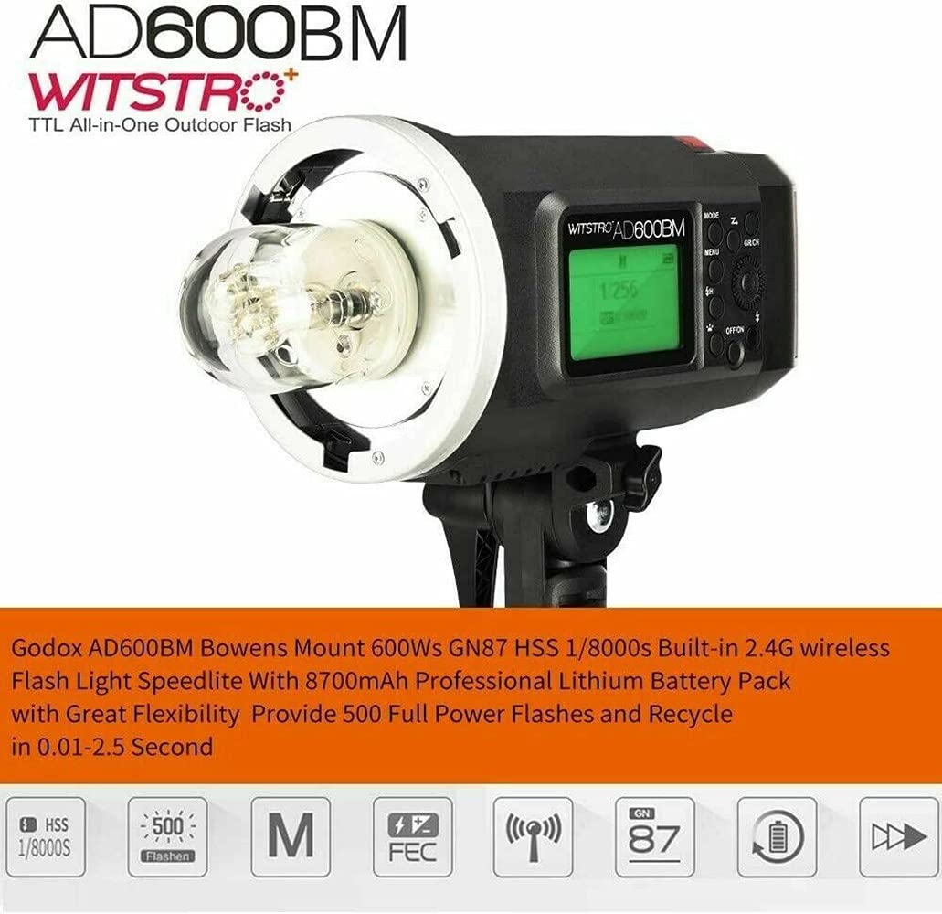 GODOX AD600BM Outdoor Flash Strobe Light Bowens Mount 600Ws GN87 HSS 2.4G Wireless X System, 8700mAh Battery, W CB-09 Carrying Bag PB-600 Portable Flash Bag