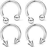 Uqnwbdq 16G 14G 12G G23 Titanium Septum Rings Implant Grade Septum Piercings Horseshoes Lip Eyebrow Nose Ring Medical Cartilage Tragus Helix Rook Hoop Earring Piercing Jewelry for Women Men 8mm 10mm