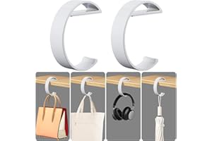 GELOBO 2 PCS Purse Hook for Table Heavy Duty, e-Shape Bag Hanger for Table, Classroom, Office, Travel, Multi-Use Portable Bag Hook for Desk, Headphone, Key, Backpack, Office Table Accessories (2 PCS-White)