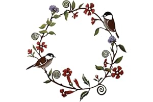 Metal Chickadees Flowers Wreath Wall Art Bird Front Door Hanging Garland Metal Chickadees Flowers Wreath Wall Art
