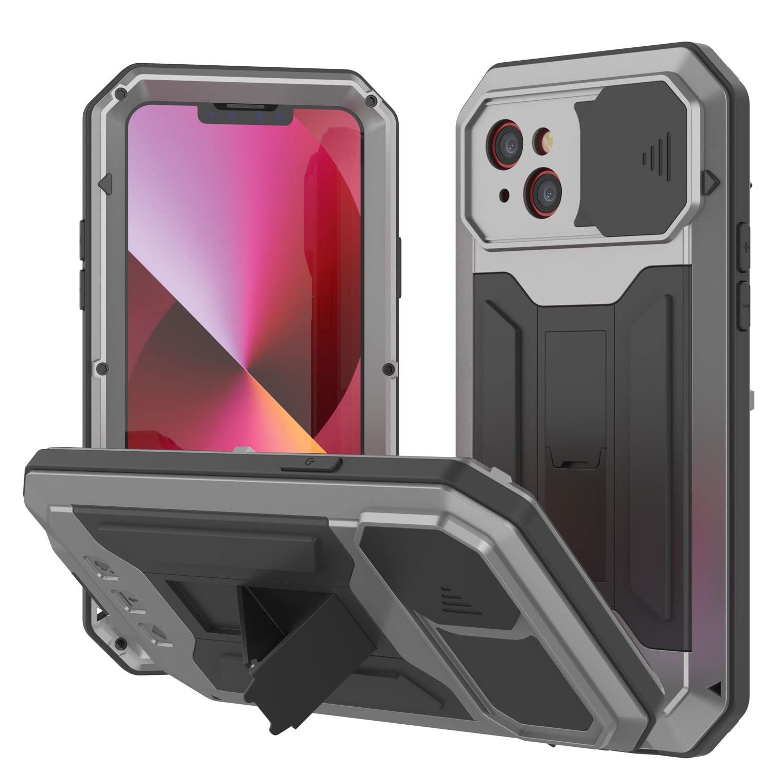 PunkCase for iPhone 13 Mini Metal Case 2.0 | Heavy Duty Armor Cover | Full Body Aluminum & TPU Design W/Built in Tempered Glass Screen Protector for iPhone 13 Mini (2021) (5.4") [Silver]