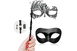 MYMENU Masquerade Mask for Couples Women Metal Rhinestone Venetian Party Evening Prom ball (Phoenix Black + Classic)