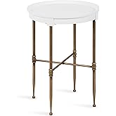 Kate and Laurel Valdi Modern Round Side Table; 19 x 26; White and Antique Gold; Glam Circle End Table with Geometric Metal Ba