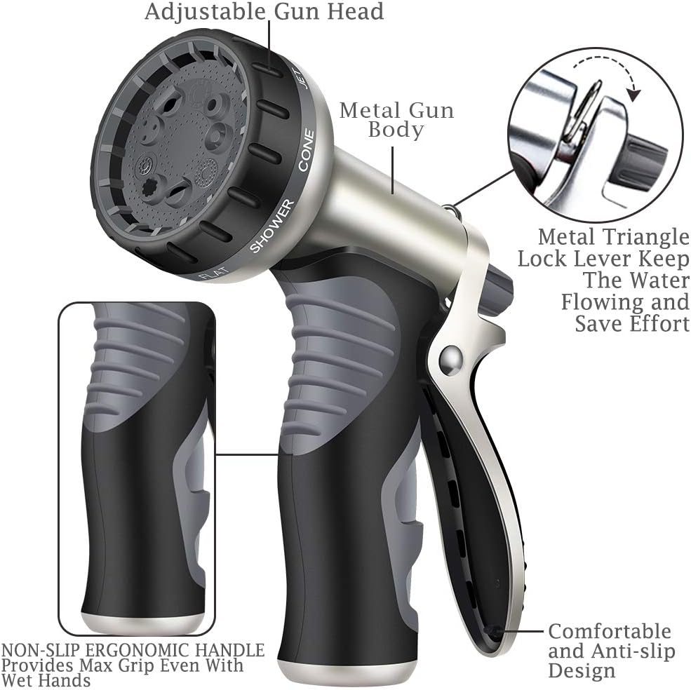 HmiL-U Garden Hose Nozzle, Metal Hose Spray Nozzle with 9 Patterns, High Pressure Water Hose Nozzle for Watering Plants Washing Cars Pets : Garden & Outdoor