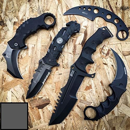 (GG)5 PC TACTICAL HUNTING KIT KARAMBIT SPRING ASSISTED POCKET KNIFE BOWIE SURVIVAL