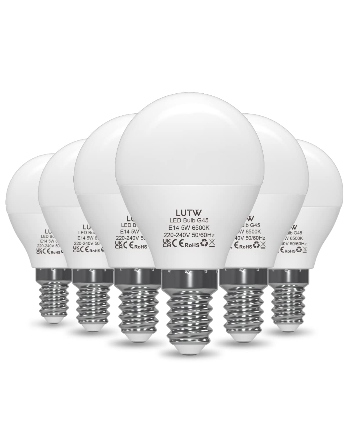 LUTW E14 Golf Ball LED Light Bulbs, 5W(Equivalent to 40W) Small Edison Screw G45 Bulb, Cool White 6500k Energy Saving SES Bulb, 480 Lumens Non-Dimmable, Pack of 6