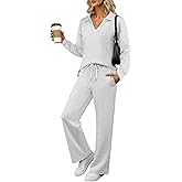ANRABESS Women's 2 Piece Outfits Lounge Sets Casual Long Sleeve Sweatsuits Polo Top Wide Leg Pants Fall Sweat Matching Sets