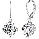 Moissanite Drop Dangle Earrings for Women, D Color VVS Clarity Lab Created Round Cut Diamond Earrings 18K Gold Plated Sterling Silver Leverback Earring Valentine Birthday Gifts for Her Wife Girlfriend