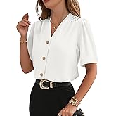 EVALESS Blouses for Women Dressy Casual Summer Short Sleeve Button Down Shirts Business Work Tops
