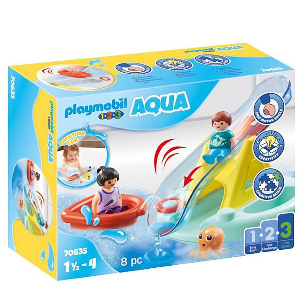 Playmobil 70635 1.2.3 AQUA Water Seesaw with Boat, educational toy, indoor and outdoor water toy, exciting and fun water play, fun imaginative role-play, playset suitable for children ages 1.5+