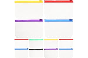Abaodam 6-Hole Mini Binder Pockets 30Pcs A7 Frosted PVC Zippered Storage Bags for Cash Stuffing and