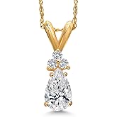 Gem Stone King 14K Yellow Gold 7X5MM Pear Shape Gemstone Birthstone and White Lab Grown Diamond Teardrop Pendant Necklace | Gold Necklace for Women | 18 Inch Gold Chain