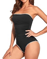 Holipick Women Black with White One Piece Swimsuits
