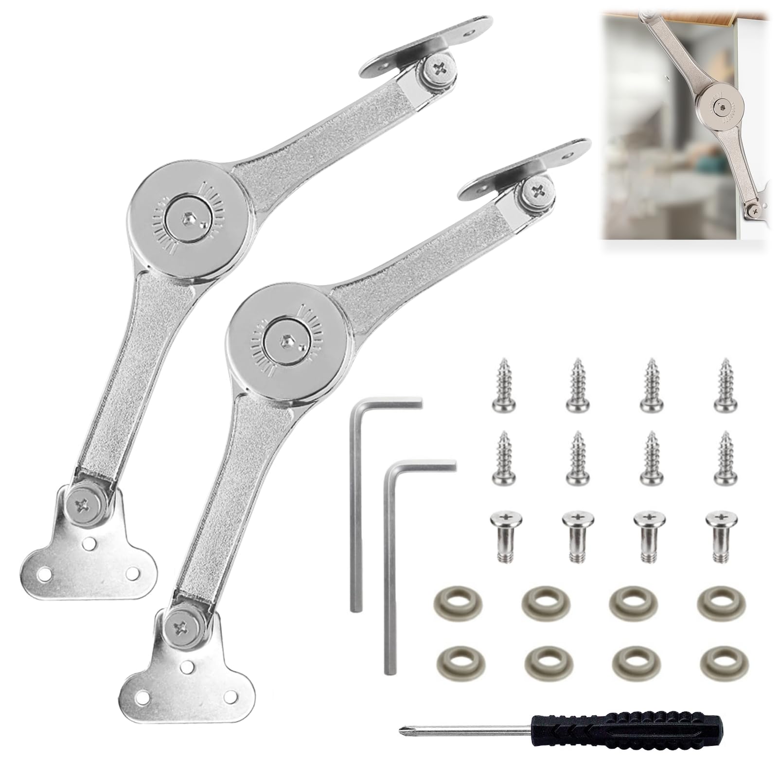 2 Pcs Soft Close Lid Support Hinges with Screw Installation Accessories, Cabinet Hinges Stay Folding Drop Down, Cupboard Door Hinges Lift Up Stay for Furniture Kitchen Wardrobe Toy Box