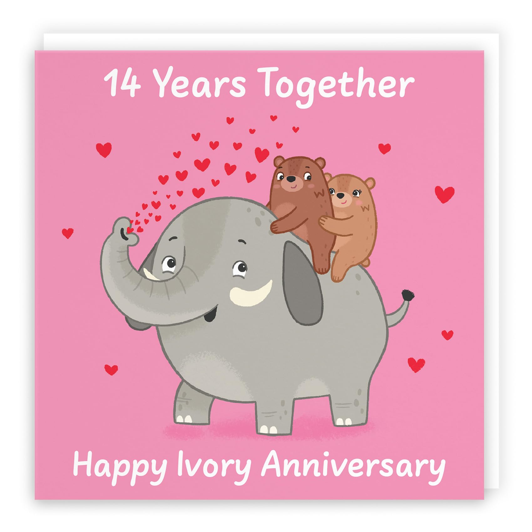 Hunts England - Cute 14th Anniversary Card - Ivory Anniversary - Bears - 14 Years - For Him, Her, Couple, Men, Women - Love Story Collection