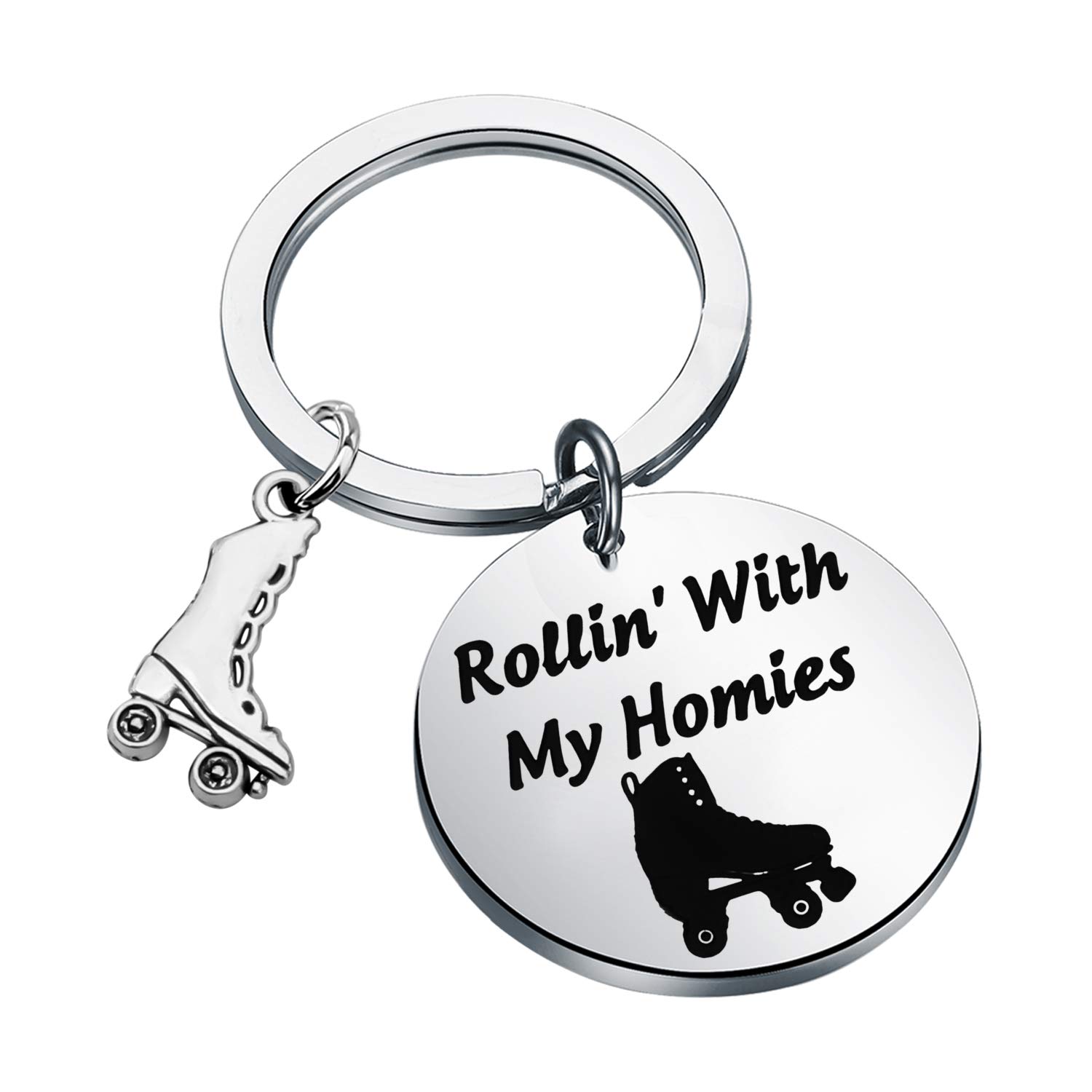 LBSBO Roller Derby Keychain Skater Gift Rollin’ With My Homies Athletic Keychain Skate Shoe Charm Jewelry (With My Homies K)