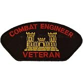 Combat Engineer Veteran with Castle Patch - Red and Gold on Black Background - Veteran Owned Business