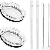 2 PCS Straw Lid for 20oz Yeti Tumbler, Transparent Tumbler Straw Lid Top Replacement Compatible with 20oz Yeti Rambler Straws Mug, Spill Proof Cup Cover with Straws and Cleaning Brush