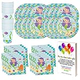 Mermaids Under The Sea Birthday Party Supplies Set Plates Cups Napkins Tableware Kit for 16 Guests by PCBS