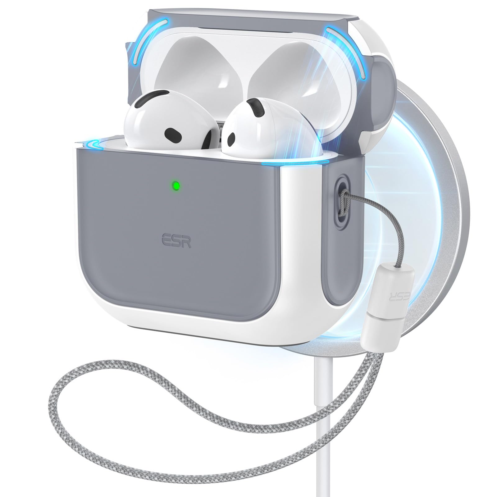 Photo 1 of ESR for AirPods 4 Case, Compatible with AirPods 4th Generation Case (2024) (USB-C), Compatible with MagSafe, Drop Protection Cover with Lanyard, Magnetic Lid Lock, Orbit Hybrid Series, White