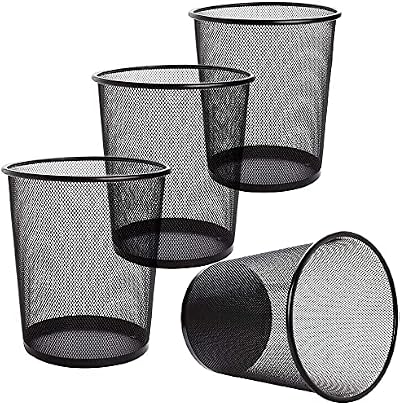 Tebery 4 Pack Mesh Waste Paper Bin 12 Litre Black Metal Mesh Wastebasket