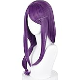 Half and Half Long Anime Purple Cosplay Wig with Bangs 27.5'' Dark Purple Gh-oul Costume Wigs Violet Side Part Low Ponytail Wig for Women Party Halloween Daily