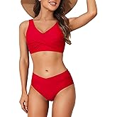 Limeeke Women's High Waisted Bikini Set Twist Front Two Piece Swimsuit Lace Up Tie Back Bathing Suits