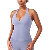 YEOREO Womens Halter Tank Tops Workout Impact Longline Strappy Top Padded Deep V Neck Wrap Gym Backless Bra Camisole