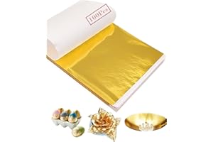 CINHOLL 100 Pcs Gold Leaf Sheets for Art Foil Paper Leaves Flakes Resin Crafts Gilding Crafting Nails Furniture Wall Decor 5.04" X 5.32"