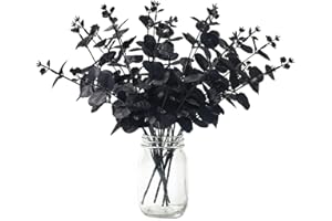LAELFE Halloween Artificial Flower, Black Eucalyptus Stems Leaves Branches Fake Flower Arrangement Farmhouse Decor (Black) 6Pcs