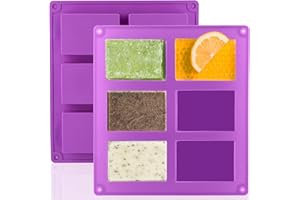 LERYKIN 2 Pack Silicone Soap Molds, 6 Cavities Rectangle Silicone Soap Molds, Great for Homemade Craft Soap Mold, Chocolate Mold, Cake Mold ＆ Ice Cube Tray - Just Pop Out（Purple)