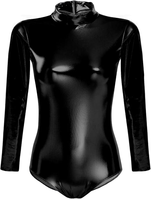 Women's Dance Ballet Leotards Long Sleeve Metalic Shiny