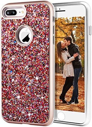 iPhone 7 Plus Case iPhone 8 Plus Case, DODOTECH Bling Case Shockproof Dual Layer Glitter Case [Hard PC Back + Soft TPU Inner] Protective Sparkly Cover iPhone 7 Plus/8 Plus for Girl Woman-Red Sequins
