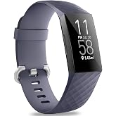 Hamile Bands Compatible with Fitbit Charge 4 / Fitbit Charge 3 / Fitbit Charge 3 SE, Waterproof Replacement Watch Strap Fitness Sport Band Wristband for Women Men, Large, Blue Gray