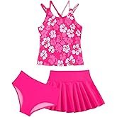 blibean Teen Girl Swimsuits 3 Piece Tankini Sets with Chest Pad Size 6-15 Years