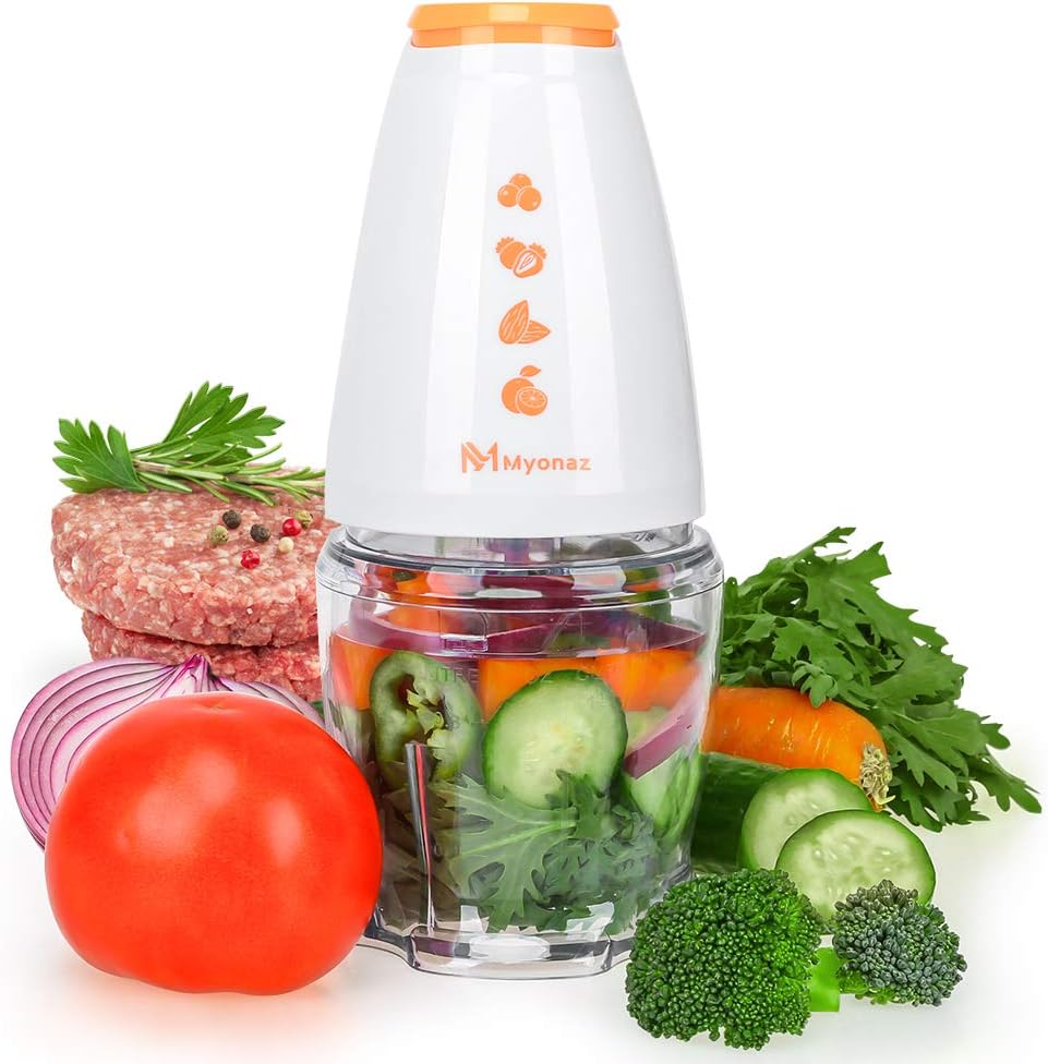 MYONAZ 300ML Portable Food Processor 120V Mini Mincer Chopper with 11-Ounce Chopper Bowl Blender for Blending Baby Food Vegetables and Meat Electric Blender (Orange)