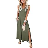 Acelitt Summer Dresses for Women 2025 Casual Crew Neck Sleeveless Sundresses Beach Vacation Clothes with Pockets