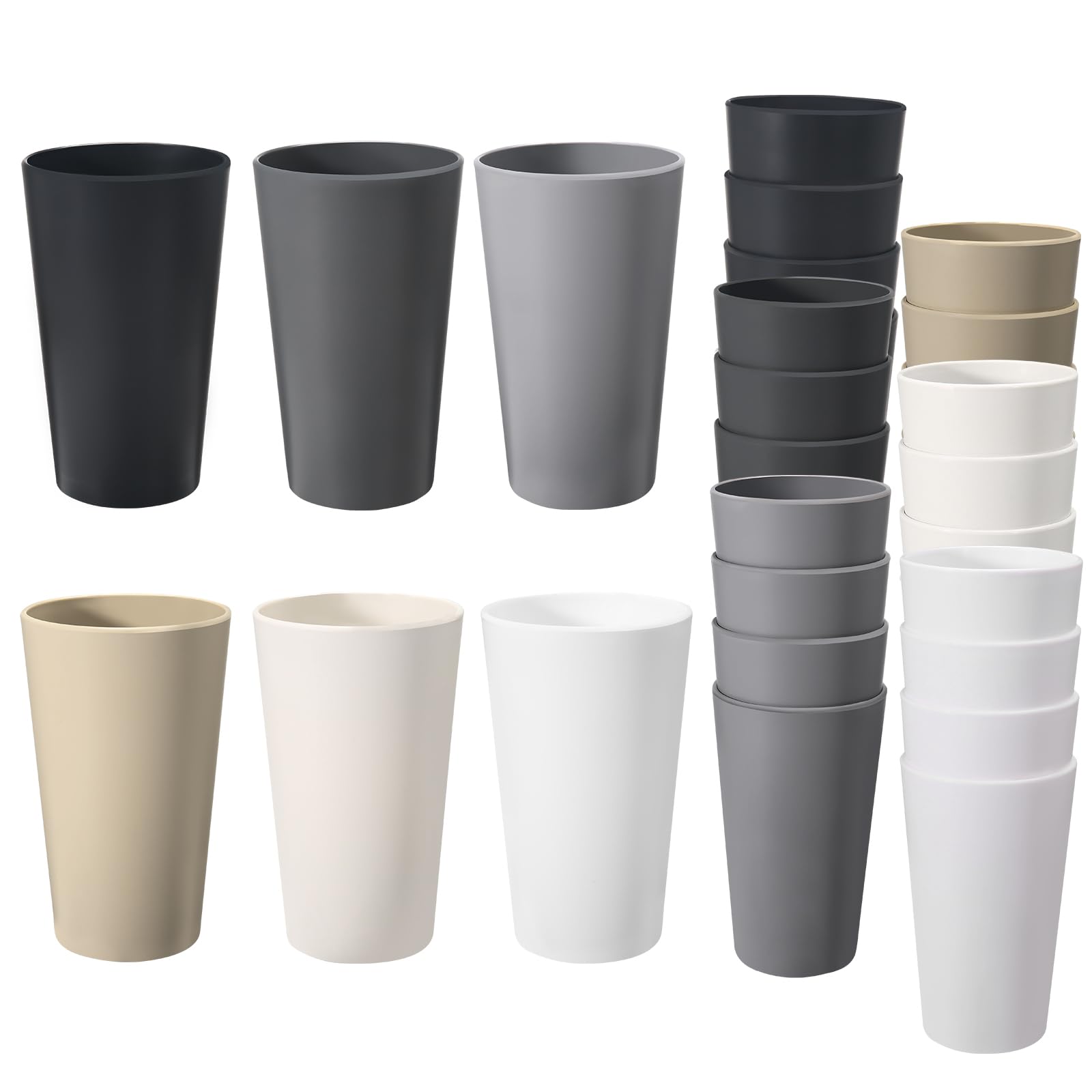 Photo 1 of 24 Pcs Unbreakable Plastic Cups Set, 20 oz Reusable Plastic Cups, Stackable Water Tumblers, Drinking Cup for Kitchen, Outdoor, BPA-free, Dishwasher Refrigerator and Microwave Safe (20 oz, 6 Colors)