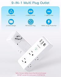 Surge Protector Outlet Extender with Rotating Plug