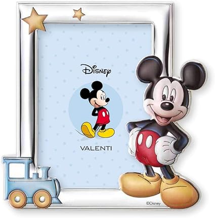 Amazon ディズニー 公式 認定 商品 イタリア製 ヴァレンティ Valenti イタリア直輸入 フォトフレーム シルバー加工 ミッキー 機関車 2l判 フルカラー ベビーフォトフレーム 写真立て ベビー マタニティ 通販