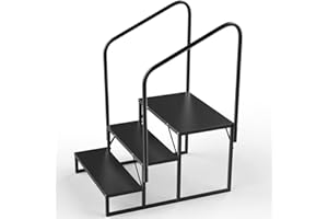 COOCURE Updated RV Steps with handrail, Mobile Home Stairs Steps Outdoor, Hot tub Steps with handrail. Portable Stairs for 5th Wheel rv, Travel Trailer, Motor Home, Camper and Porch with Non-Skid mats.