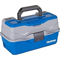 Flambeau Outdoor 6382 Classic 2-Tray Tackle Box, Blue/Gray | Cantilever 2-tray box, 15 compartments with 6 removable dividers, bulk base storage, Draw Tite latch, medium size, Calls & Lures