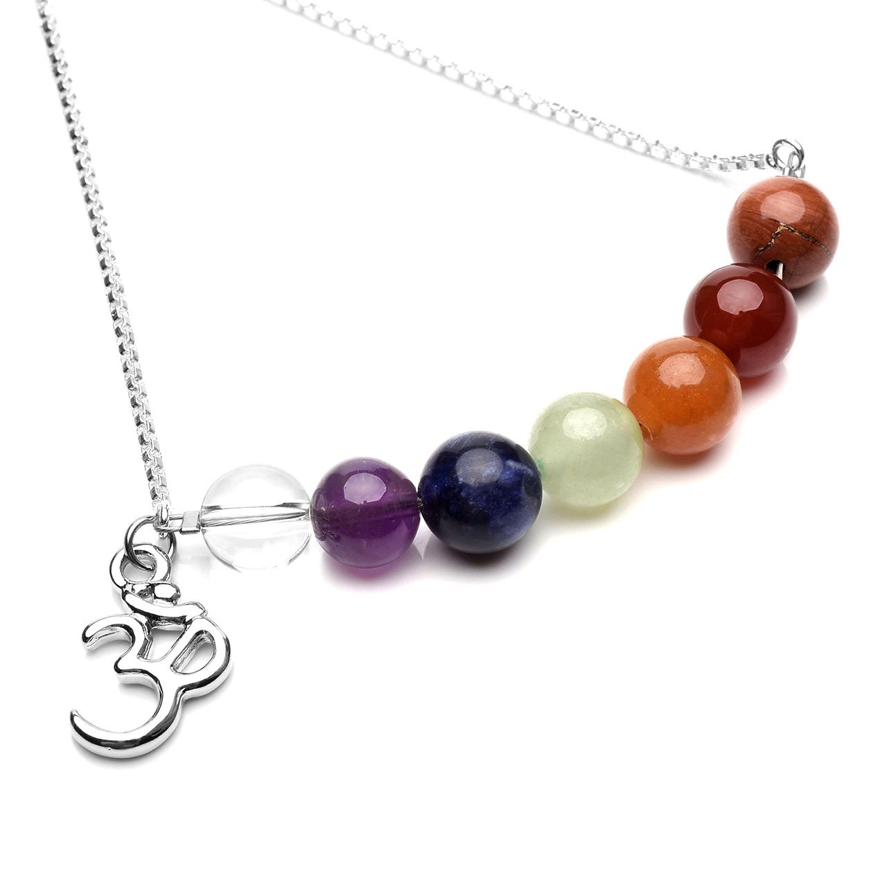 Jovivi 8mm-7 Chakra Pierres Perles d\'Energie Bracelet Réglable Alliage Tibétain Bouddhiste avec Pendentif Symbole OM