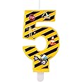 Construction Birthday Candle, Happy Birthday Candles Numbers Construction Cake Topper Yellow and Black Striped Candles for Boys Construction Birthday Party Supplies Decorations (Number 5)